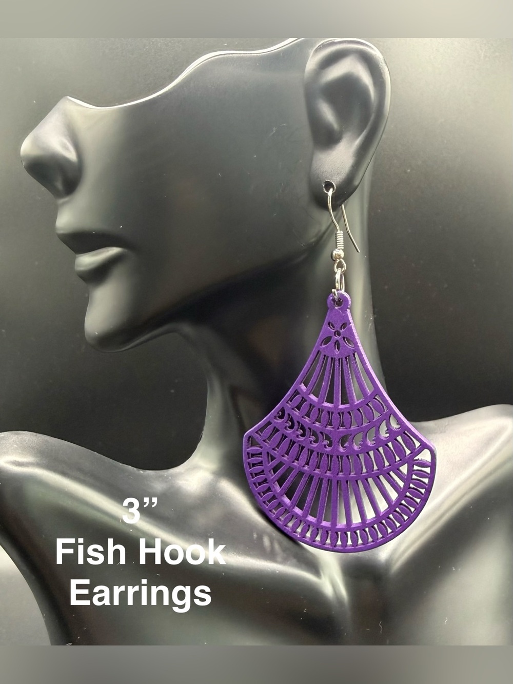Purple Filigree Fan Fish Hook Earrings